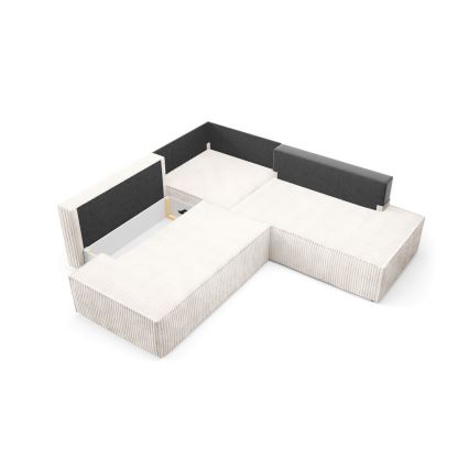 L-vormige opvouwbare hoekbank met opbergruimte TERAMO rechts beige