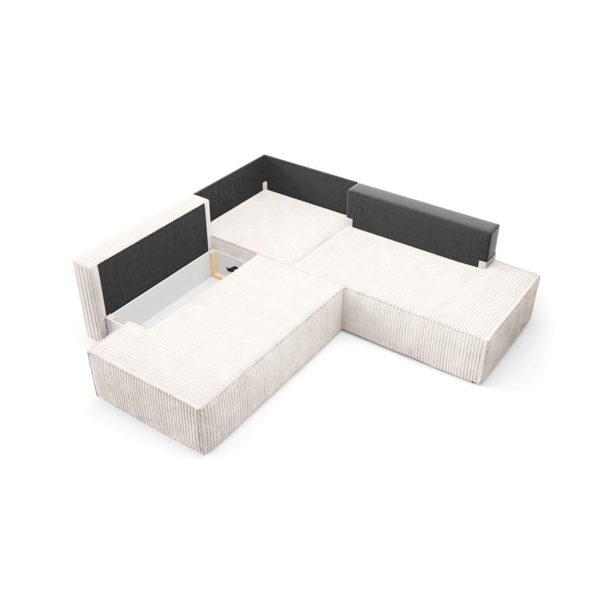 L-vormige opvouwbare hoekbank met opbergruimte TERAMO rechts beige