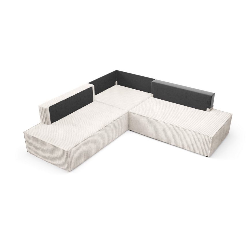 L-vormige opvouwbare hoekbank met opbergruimte TERAMO rechts beige