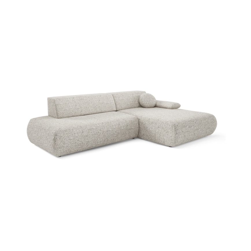 L-vormige uitklapbare hoekbank PRATO met opbergruimte, rechts, beige