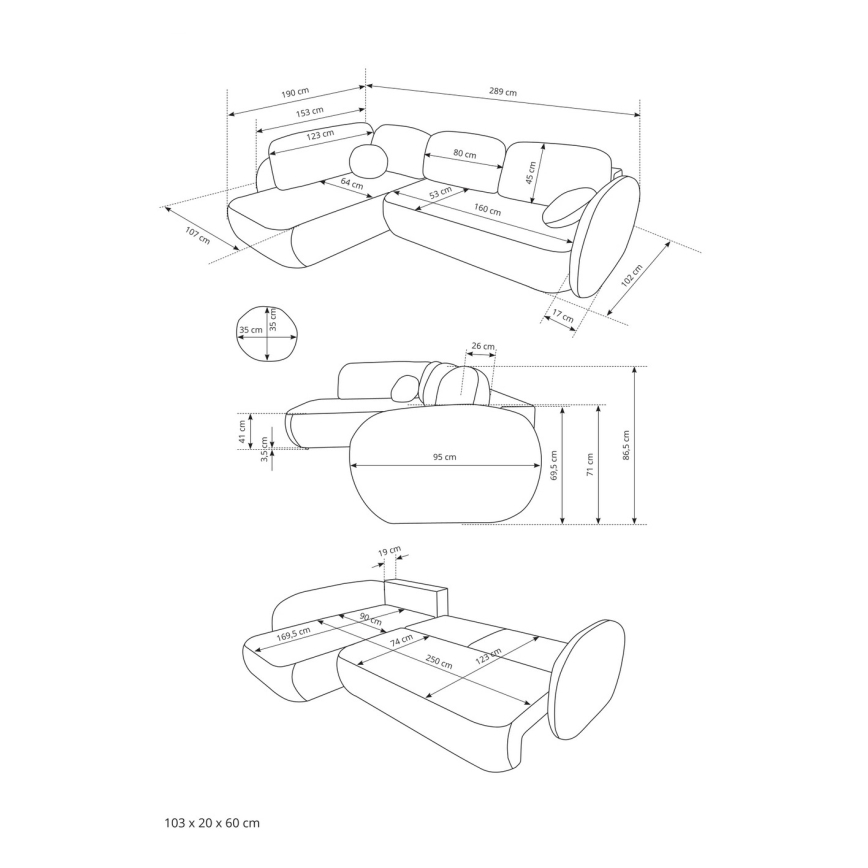 L-vormige uitschuifbare hoekbank OLBIA met opbergruimte, links, beige