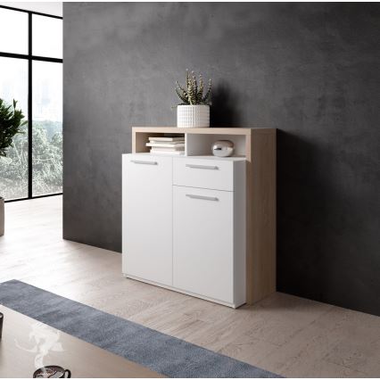 Ladekast LEBY eik Sonoma/wit