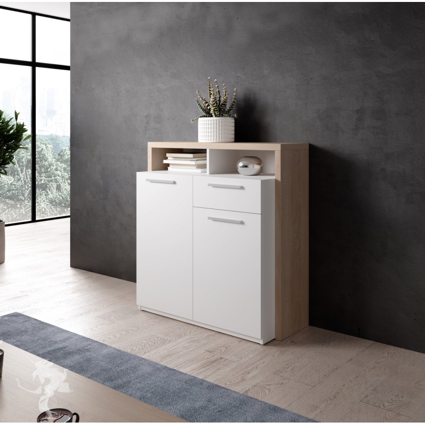 Ladekast LEBY eik Sonoma/wit