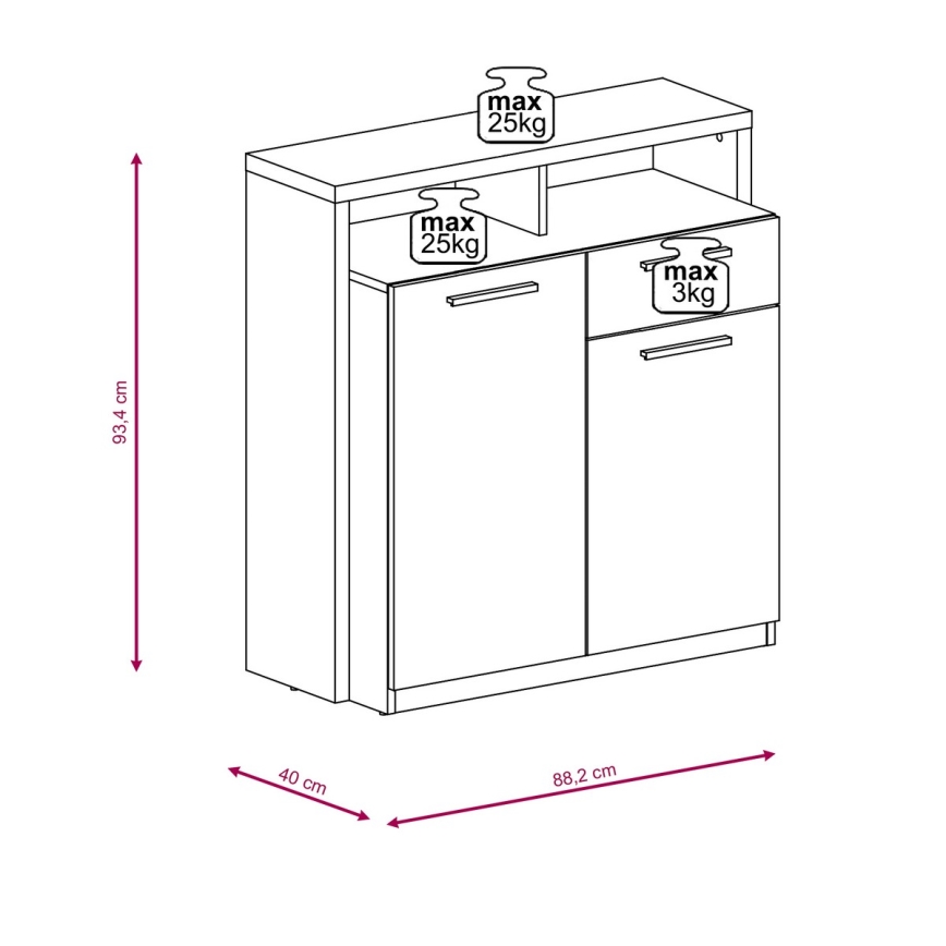 Ladekast LEBY Sonoma eik/wit