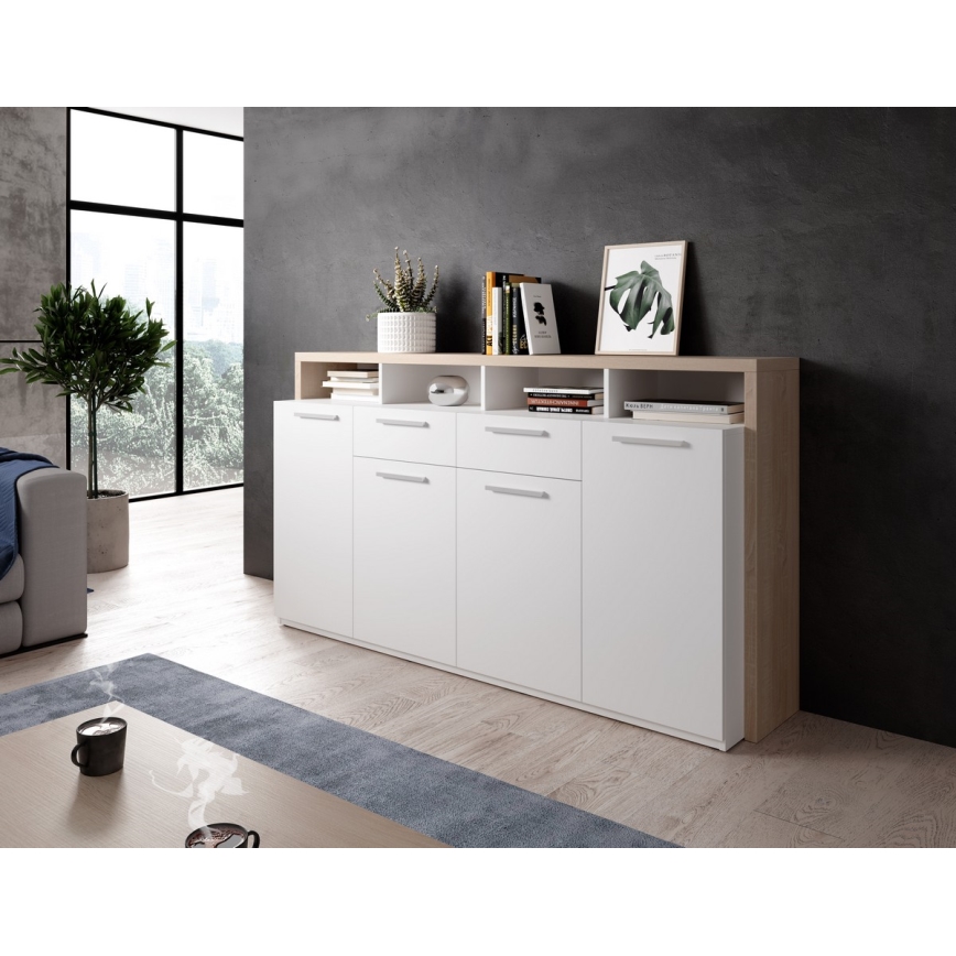 Ladekast LEBY Sonoma-eik/wit