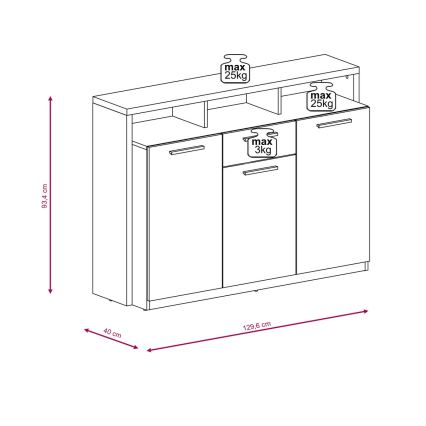 Ladekast LEBY sonoma eiken/wit