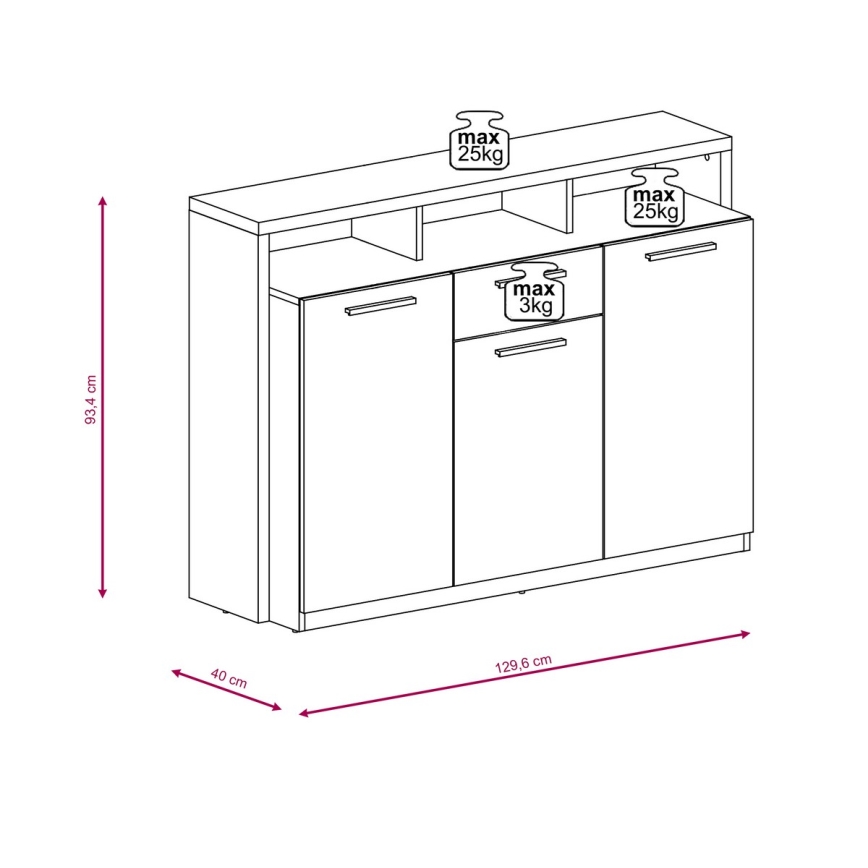 Ladekast LEBY sonoma eiken/wit