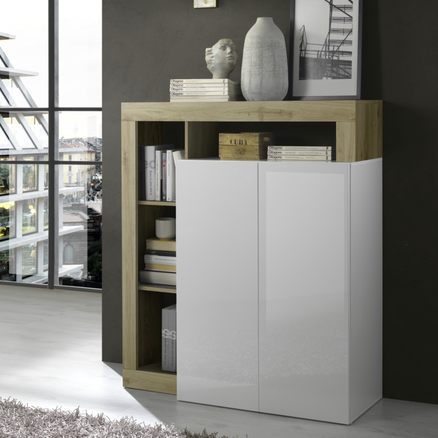 Ladekast LENOR wit/bruin