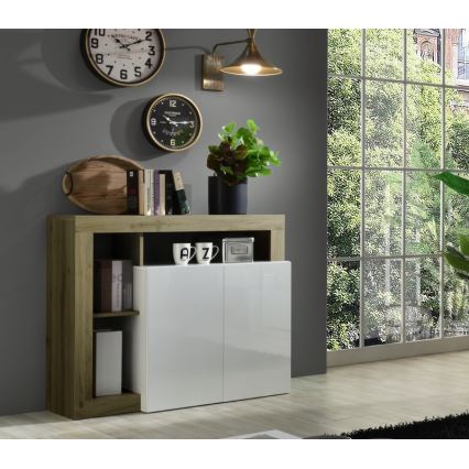 Ladekast LENOR wit/bruin