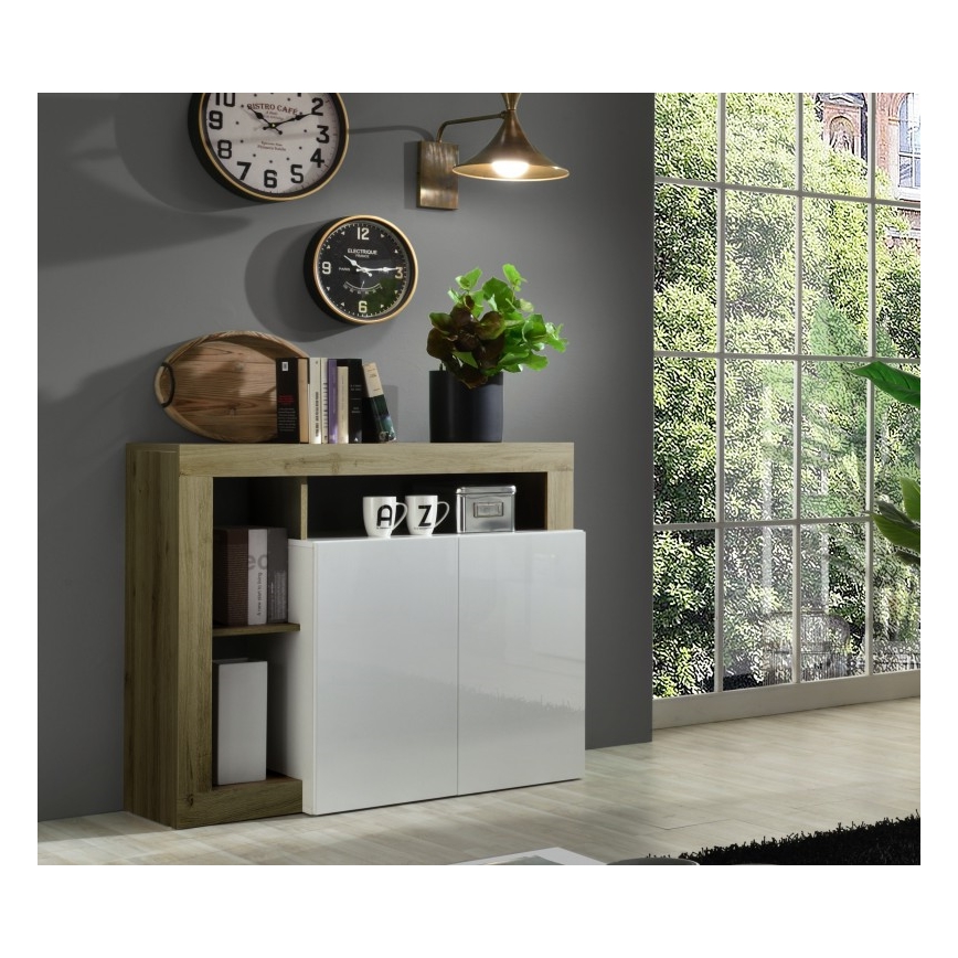 Ladekast LENOR wit/bruin