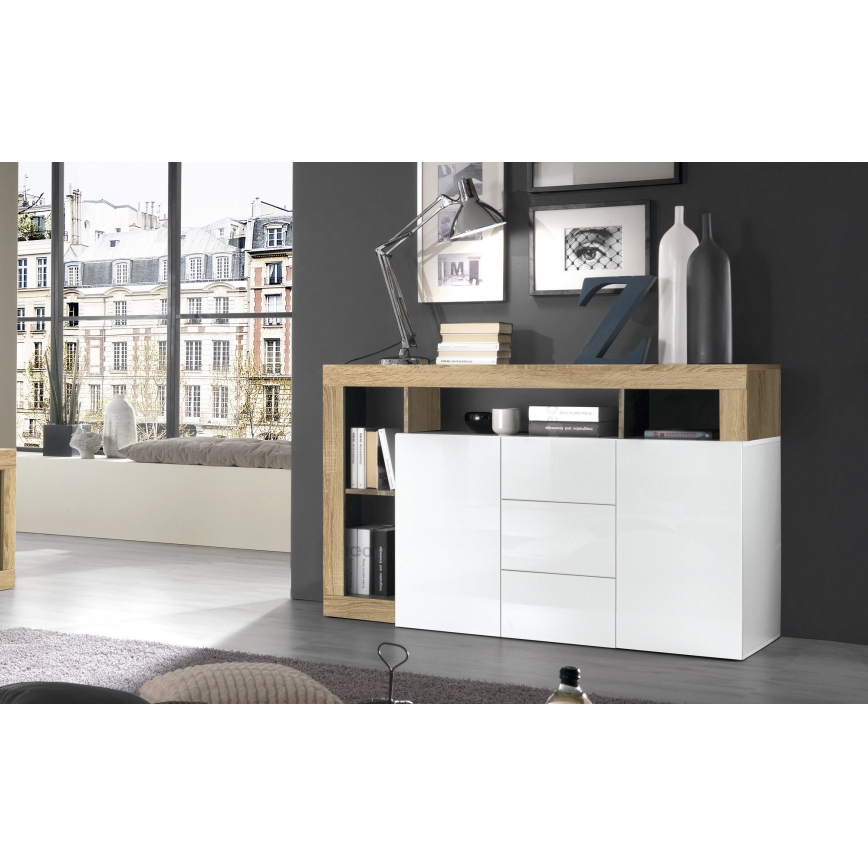 Ladekast LENOR wit/bruin