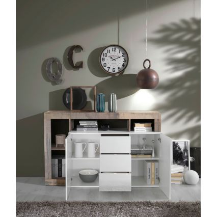 Ladekast LENOR wit/bruin