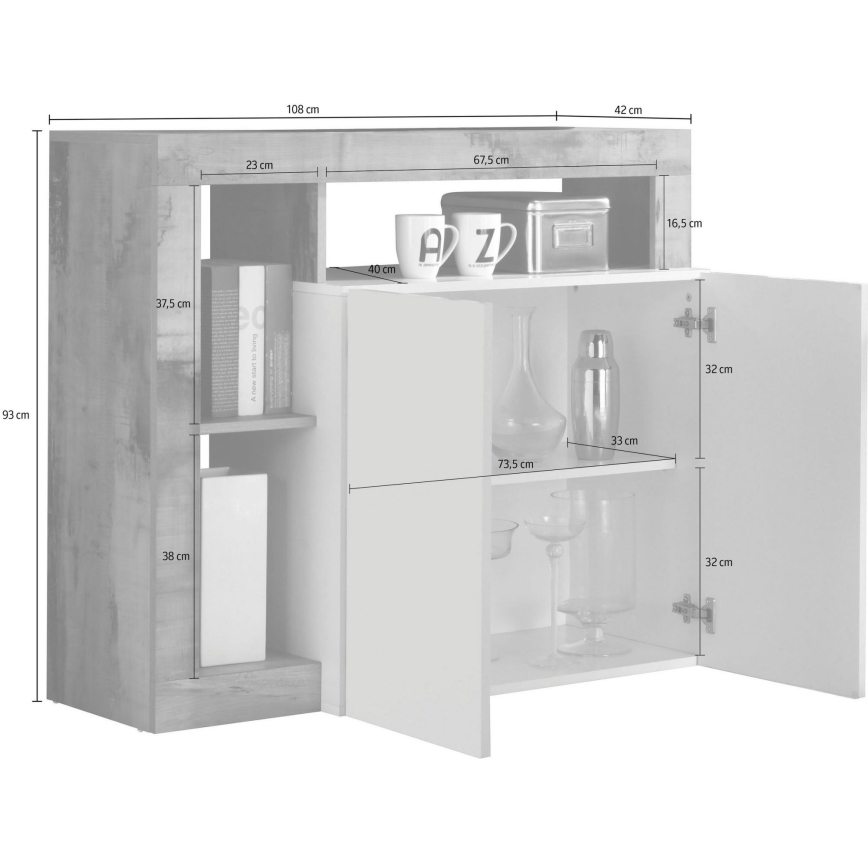 Ladekast LENOR wit/eiken