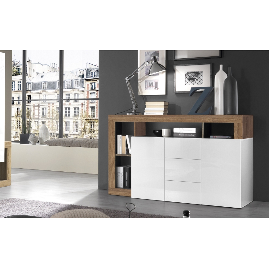 Ladekast LENOR wit/eiken