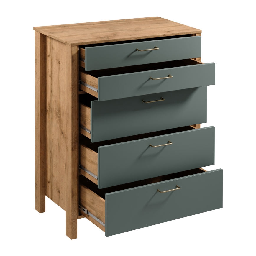 Ladekast MENTA 90x108x47 cm Wotan eiken/groen