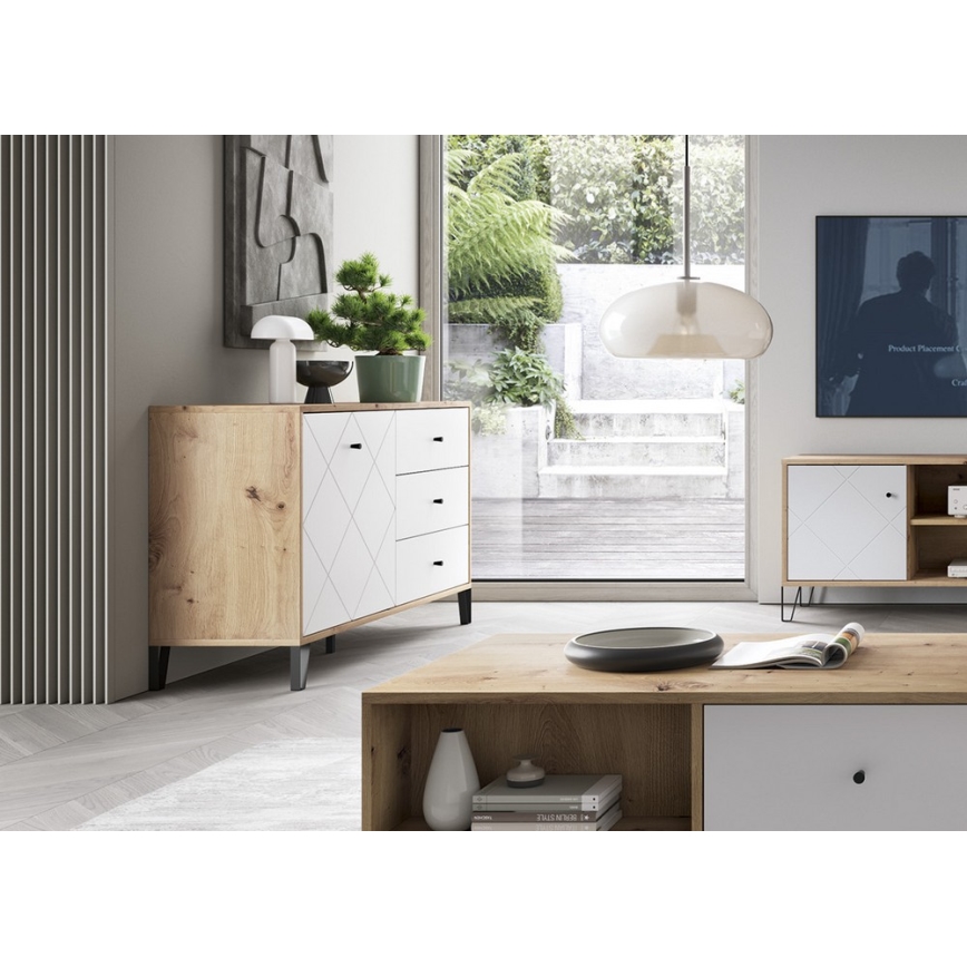 Ladekast SULA artisan eiken/wit