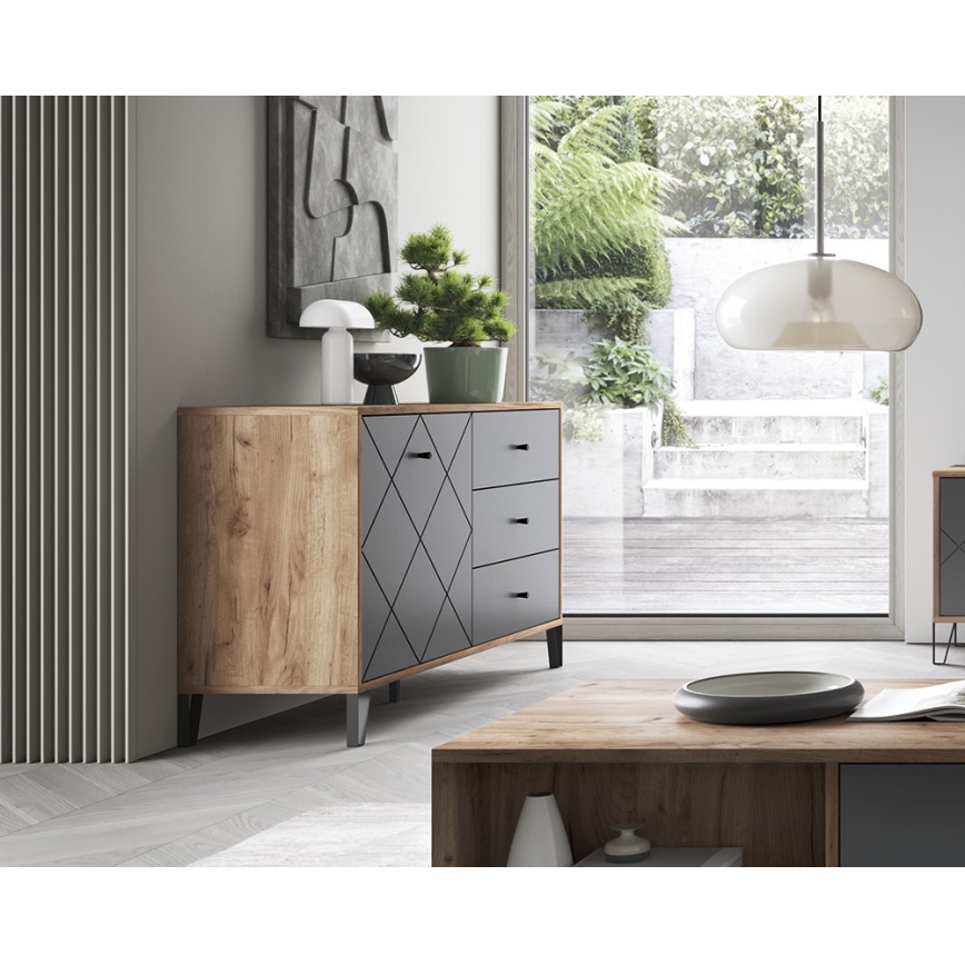 Ladekast SULA eiken craft/zwart
