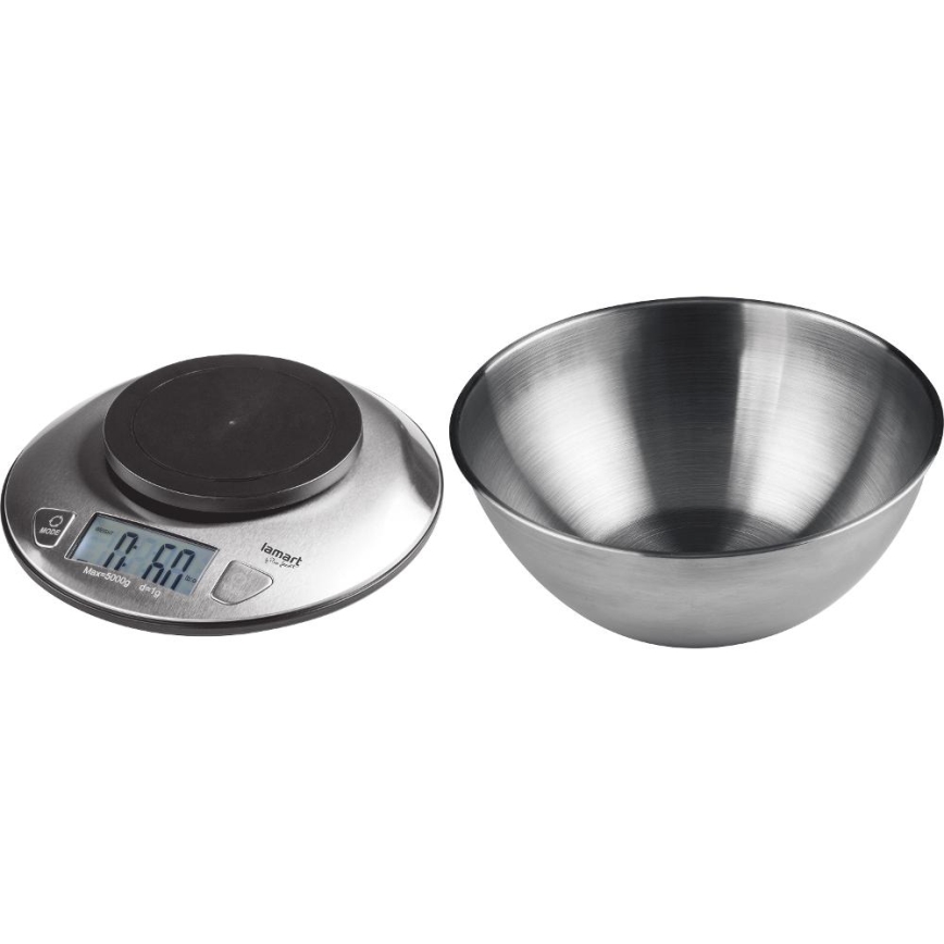 Lamart - Balance de cuisine numérique avec écran LCD et bol 2xAAA acier inoxydable