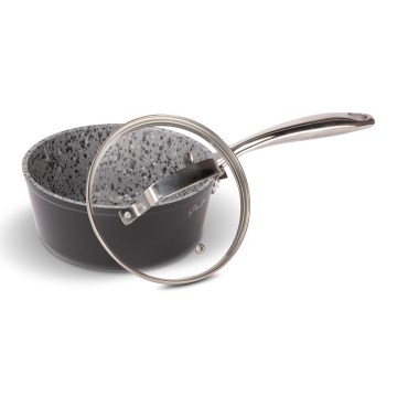 Lamart - Petite casserole en granit avec couvercle 16 cm noir/gris/acier inoxydable