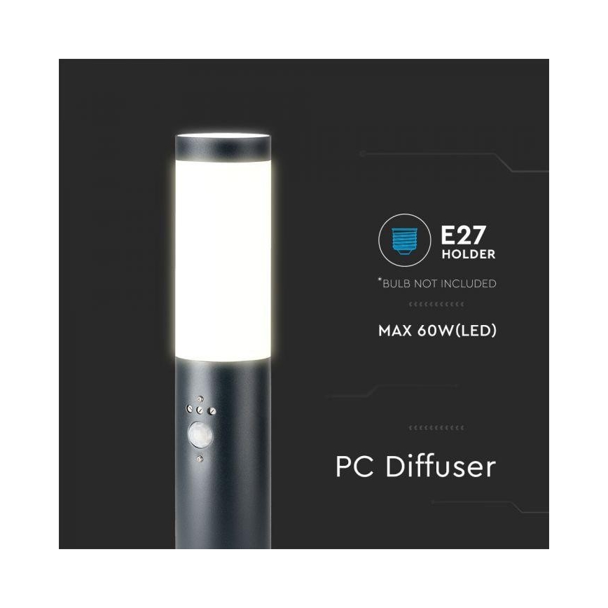 Lamp met Sensor voor Buiten 1xE27/60W/230V IP44 45cm antraciet