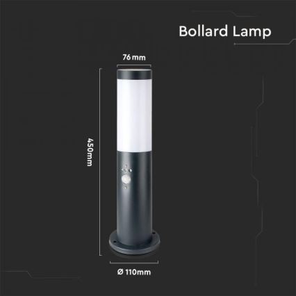 Lamp met Sensor voor Buiten 1xE27/60W/230V IP44 45cm antraciet