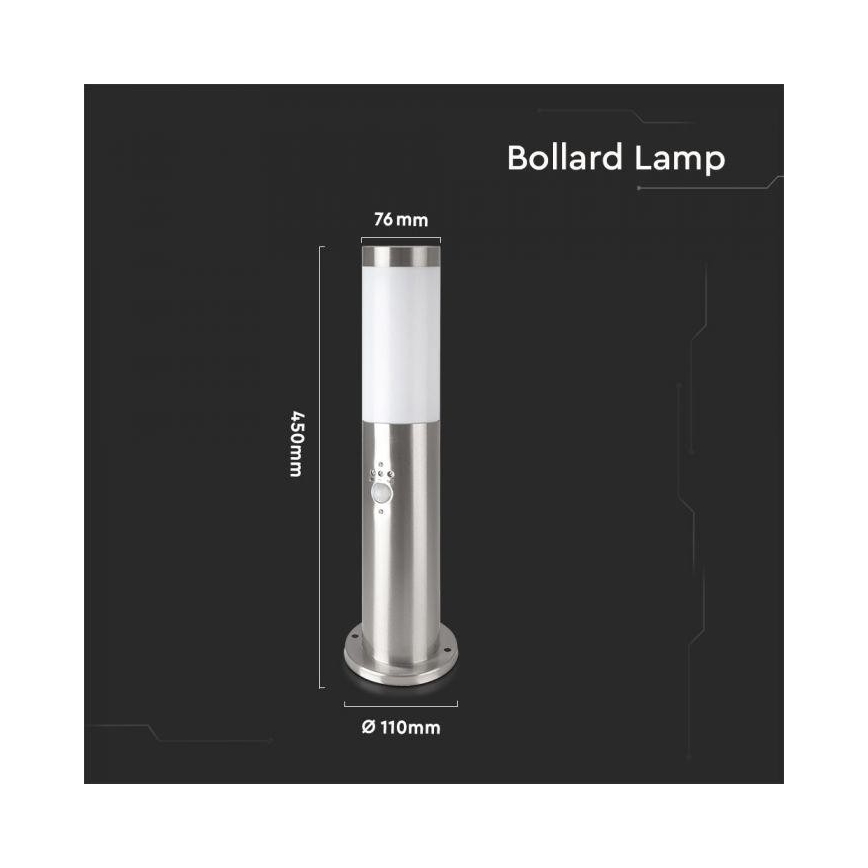 Lamp met Sensor voor Buiten 1xE27/60W/230V IP44 45cm mat chroom