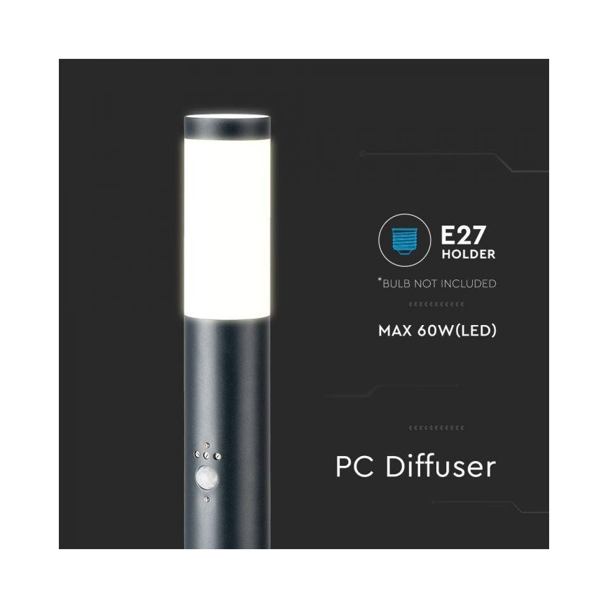 Lamp met Sensor voor Buiten 1xE27/60W/230V IP44 80cm antraciet