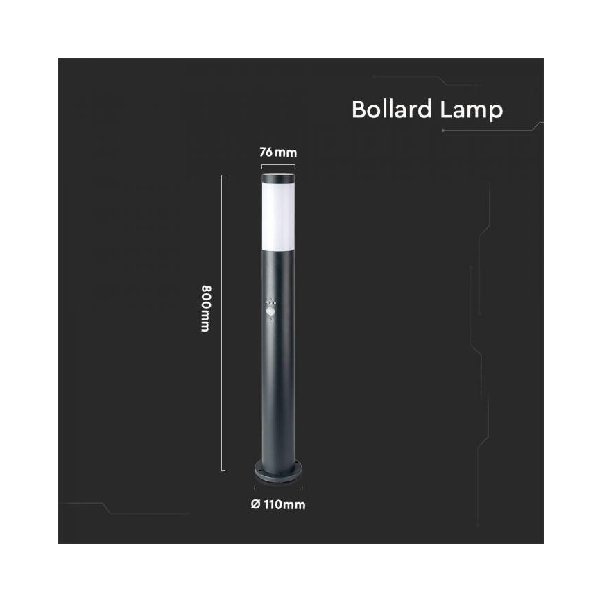 Lamp met Sensor voor Buiten 1xE27/60W/230V IP44 80cm antraciet