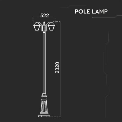 Lamp voor Buiten 2xE27/60W/230V 232 cm IP44 zwart