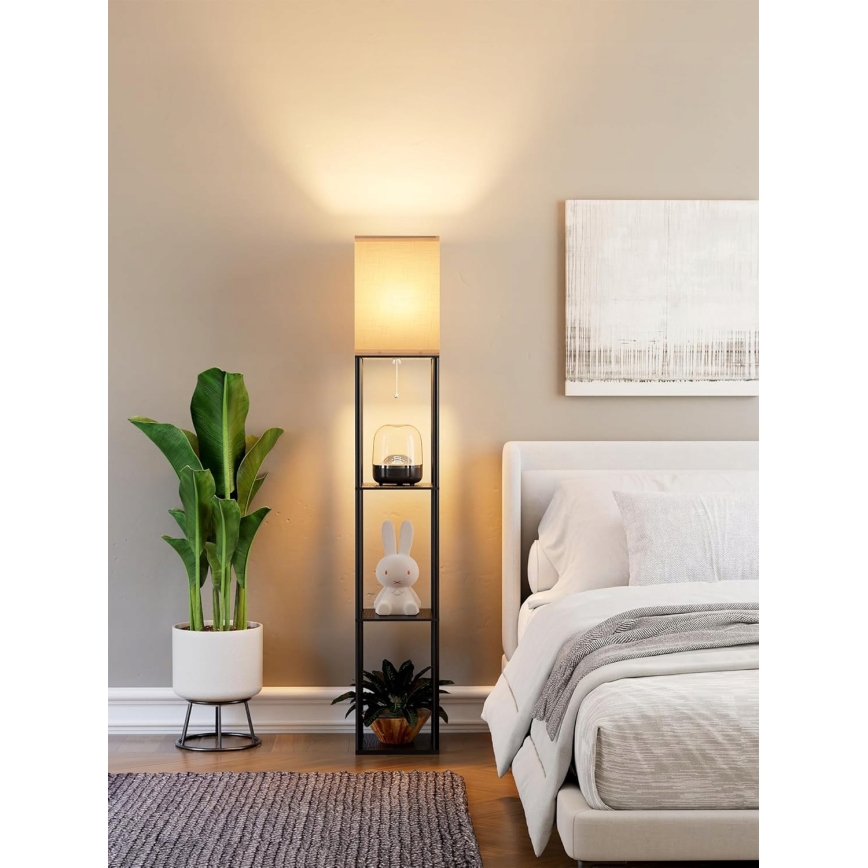 Lampadaire avec étagères 1xE27/40W/230V noir/blanc