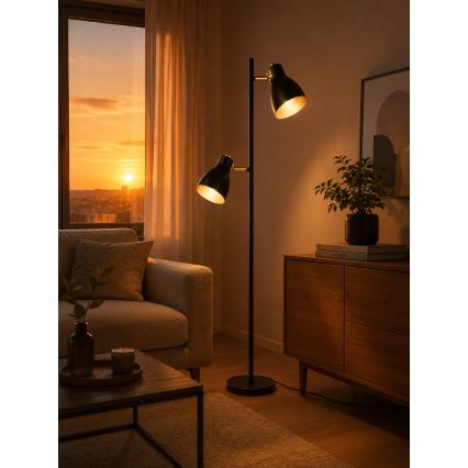 Lampadaire LED 2x E27, 7 W, 230 V, 2700 K, noir