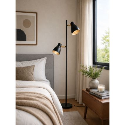 Lampadaire LED 2x E27, 7 W, 230 V, 2700 K, noir