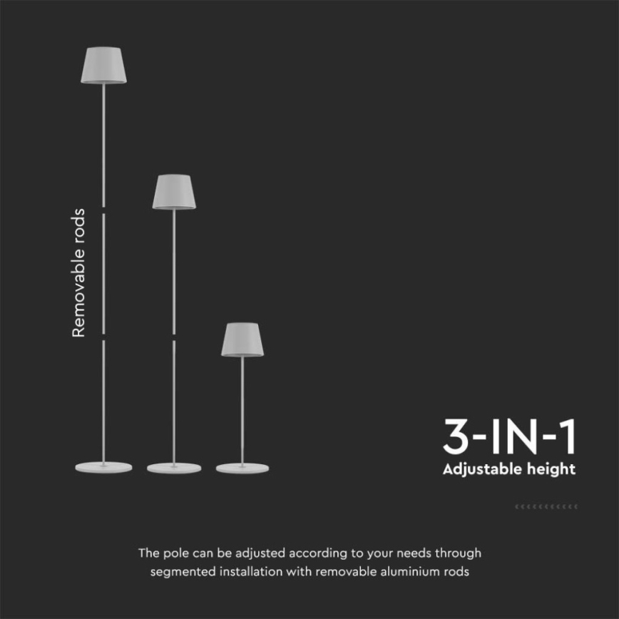 Lampadaire rechargeable à intensité variable 3en1 LED/4W/5V 4400 mAh 3000K IP54 blanc
