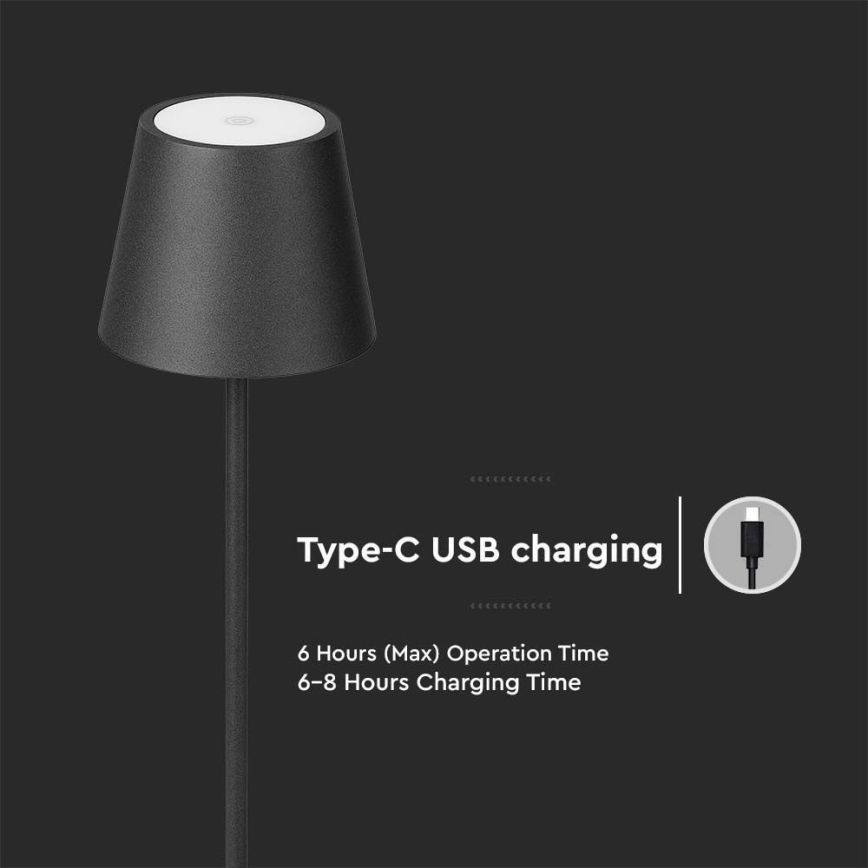 Lampadaire rechargeable à intensité variable 3en1 LED/4W/5V 4400 mAh 3000K IP54 noir