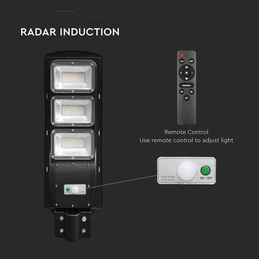 Lampe solaire à intensité variable avec détecteur de mouvement et de crépuscule LED/12W/3,2V 6000K IP65 10000 mAh noir + Télécommande