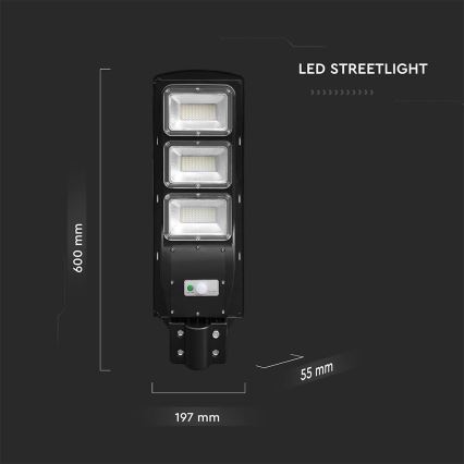 Lampe solaire à intensité variable avec détecteur de mouvement et de crépuscule LED/12W/3,2V 6000K IP65 10000 mAh noir + Télécommande