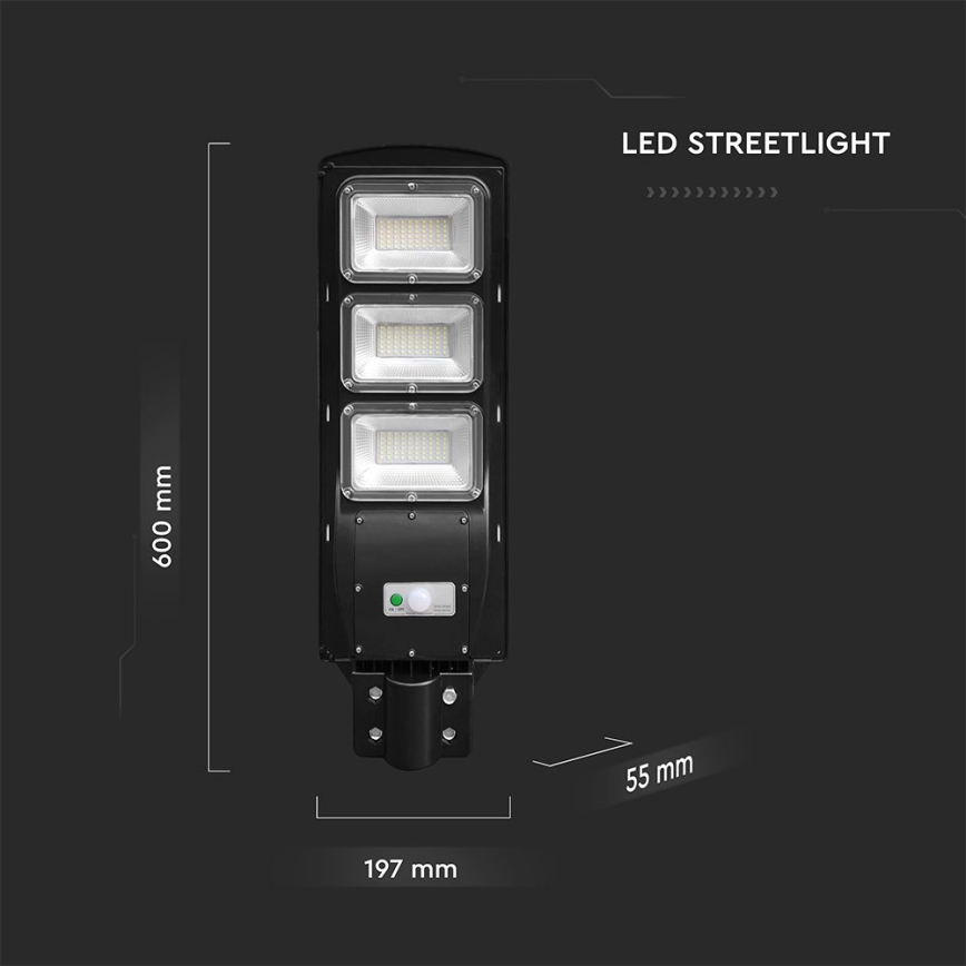 Lampe solaire à intensité variable avec détecteur de mouvement et de crépuscule LED/12W/3,2V 6000K IP65 10000 mAh noir + Télécommande
