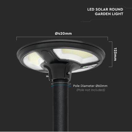 Lampadaire solaire avec détecteur LED/10W/3,2V 6500K IP65 25000 mAh + Télécommande
