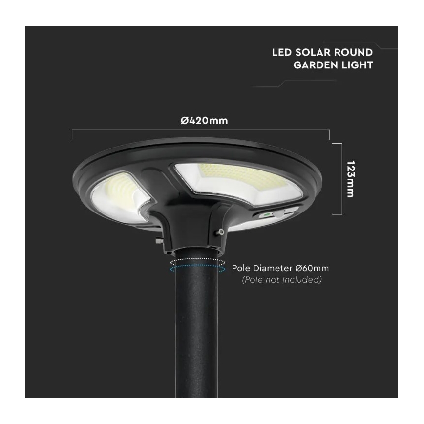 Lampadaire solaire avec détecteur LED/10W/3,2V 6500K IP65 25000 mAh + Télécommande