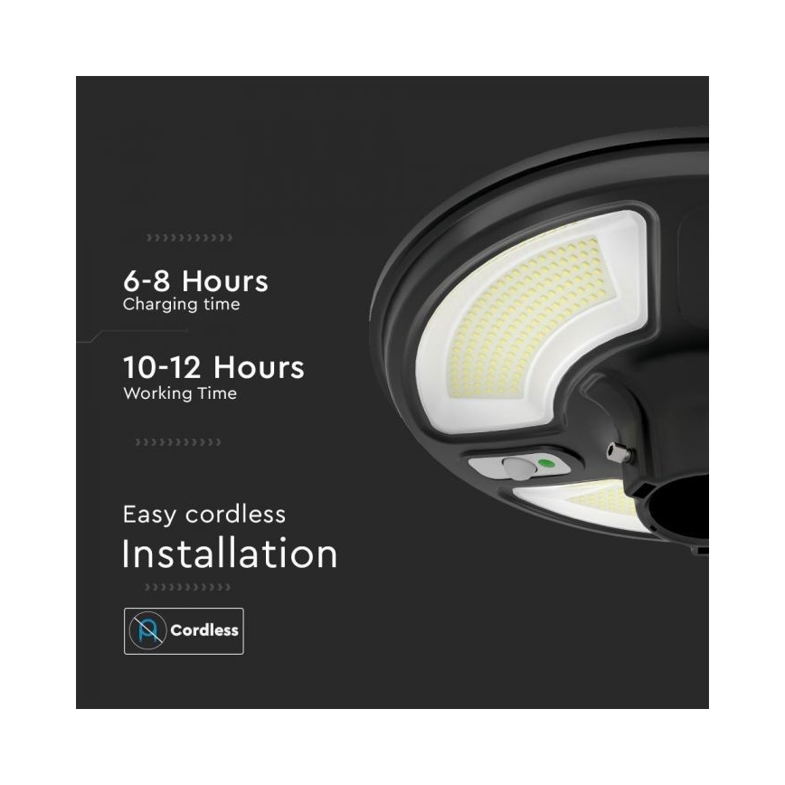 Lampadaire solaire avec détecteur LED/10W/3,2V IP65 4000K 15000 mAh + Télécommande