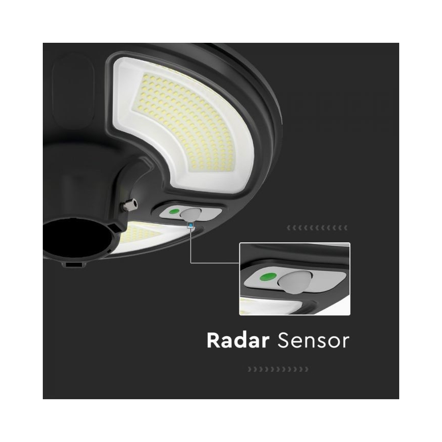 Lampadaire solaire avec détecteur LED/10W/3,2V IP65 4000K 15000 mAh + Télécommande