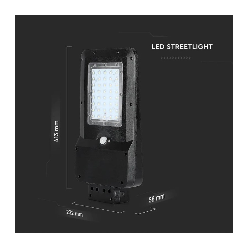 Lampadaire solaire avec détecteur LED/15W/7,4V 6000K IP65 10800 mAh