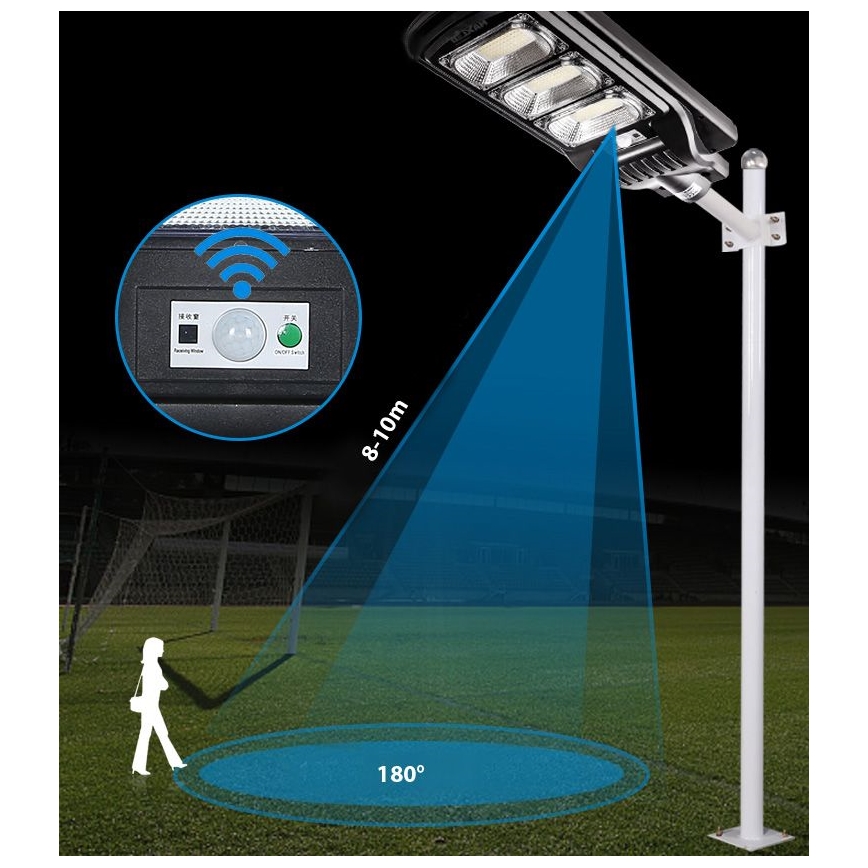 Lampe solaire à intensité variable avec détecteur LED/180W/6V 6500K IP65 noir + Télécommande
