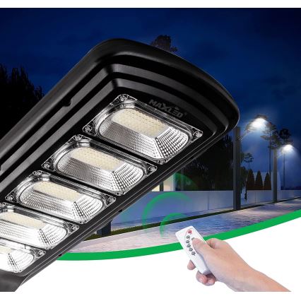 Lampadaire solaire à intensité variable avec détecteur LED/300W/6V 16500 mAh 6500K IP65 noir + Télécommande