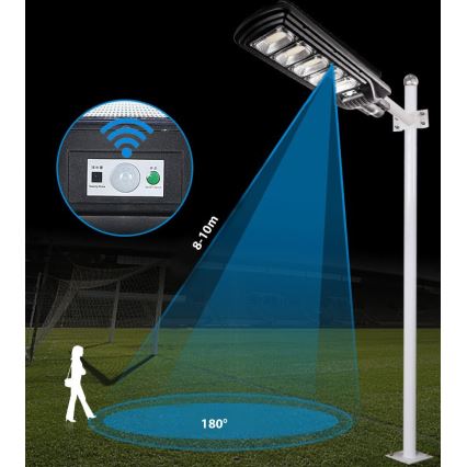 Lampadaire solaire à intensité variable avec détecteur LED/300W/6V 16500 mAh 6500K IP65 noir + Télécommande