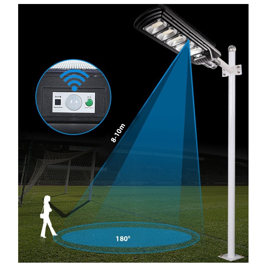 Lampadaire solaire à intensité variable avec détecteur LED/300W/6V 16500 mAh 6500K IP65 noir + Télécommande