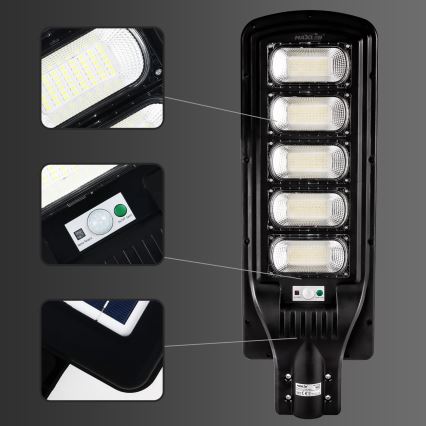 Lampadaire solaire à intensité variable avec détecteur LED/300W/6V 16500 mAh 6500K IP65 noir + Télécommande