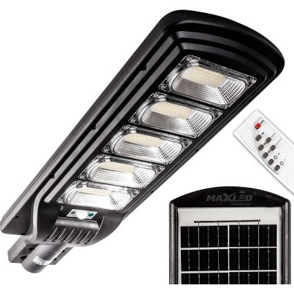 Lampadaire solaire à intensité variable avec détecteur LED/300W/6V 16500 mAh 6500K IP65 noir + Télécommande