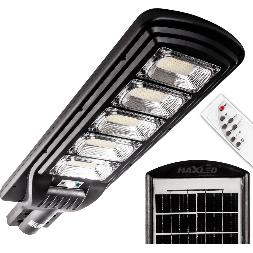 Lampadaire solaire à intensité variable avec détecteur LED/300W/6V 16500 mAh 6500K IP65 noir + Télécommande