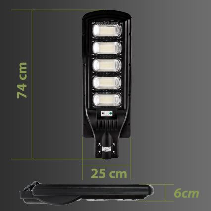 Lampadaire solaire à intensité variable avec détecteur LED/300W/6V 16500 mAh 6500K IP65 noir + Télécommande